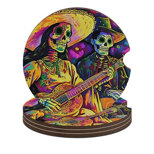 4PCS Posavasos para Carro con Calavera Mexicana 2.56 pulg miniatura 1
