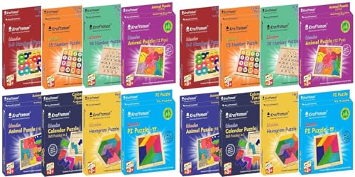 Image of Braintastic Wooden Assorted Jigsaw Puzzle, Pack of 16(2 Each of 8 Different Puzzles), Birthday Return Gifts, Party Pack, Return Favors for Kids-4+ yrs(12 Colors per Puzzle)