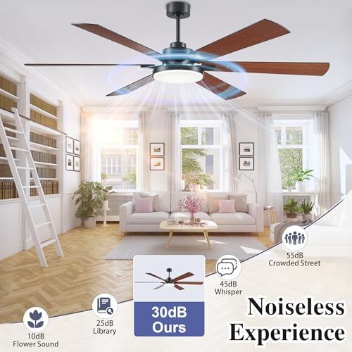 72 inch Ceiling Fans with Lights and Remote Control,Indoor/Outdoor Flush Mount Low Profile Commercial Reversible Dimmable Wood Grain Ceiling Fans for Living Room Patio Industrial Shop. image 4