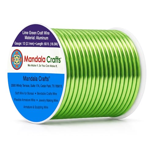 Image of Mandala Crafts 12 Gauge Lime Green Anodized Aluminum Craft Wire, 60 FT | Colored, Flexible, Bendable, for Bonsai, Armature, Sculpting, Wire Wrapping, Jewelry Making, Weather & Tarnish Resistant