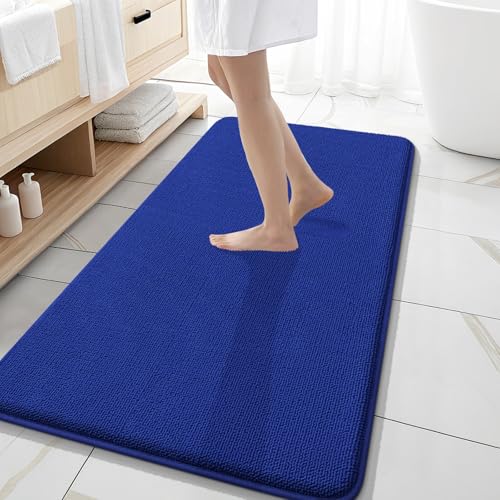 Image of OLANLY Thick Memory Foam Bathroom Runner Rugs 47x20, Extra Soft Absorbent Long Bath Rug, Quick Dry, Non-Slip, Machine Washable Bath Mat for Bathroom, Tub and Shower, Home Decor Accessories, Royal Blue