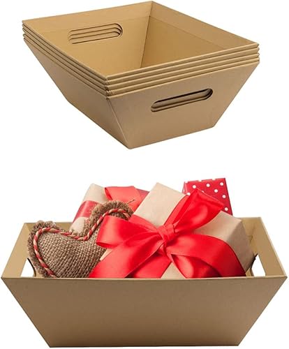 5 unidades Cestas de papel kraft de 8 x 10 pulgadas para regalos vacíos Cesta de regalo de vino Cesta con asas Cesta de regalo pequeña Navidad,