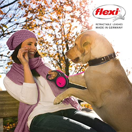 Image of FLEXI New Neon Tape Retractable Dog Leash for Small Dogs Upto 15kgs. - 16 ft., Pink | Tangle Free Pet Walking Leash with One-Handed Brake, Pause, Lock | German Quality Product