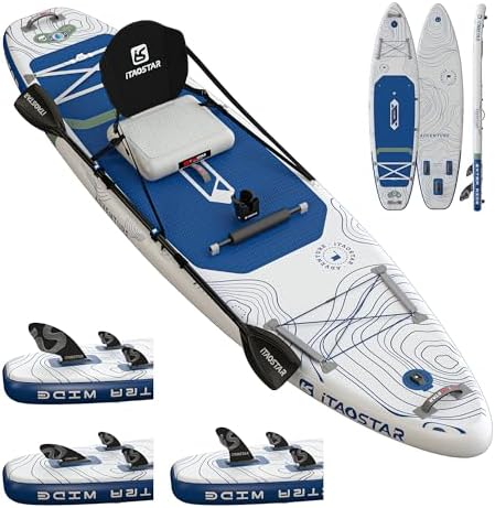iTAOSTAR A02CP 35" Extra Wide Paddle Board, Stand Up Paddle Board with Seat, Stable Wide Inflatable Paddle Boards for Adults/Family/Youth of All Skill Levels