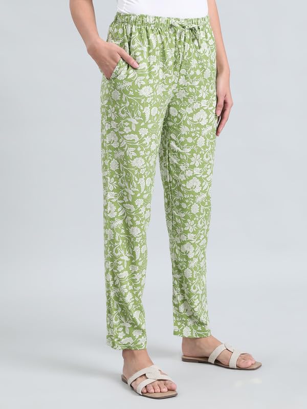 Image of GO COLORS Women Printed Woven Viscose Mid Rise Lounge Pants