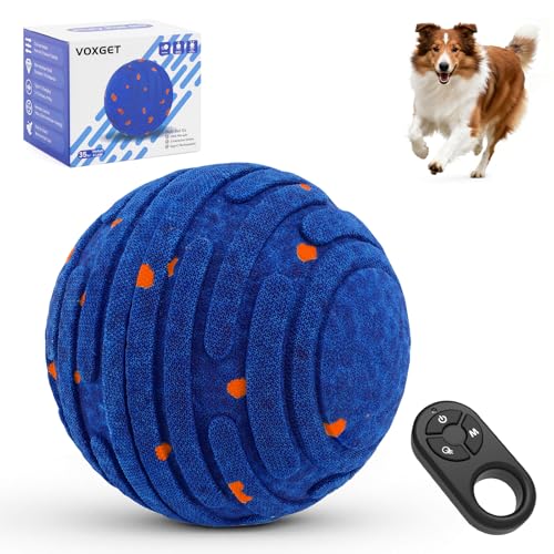VOXGET Smart Interactive Dog Toy Ball, Upgrade Automatic 3 Modes Moving Ball with Remote Control for Medium Large Dogs, Rechargeable Waterproof E-TPU Bouncing & Rotating Dog Toy to Keep Busy (Blue)
