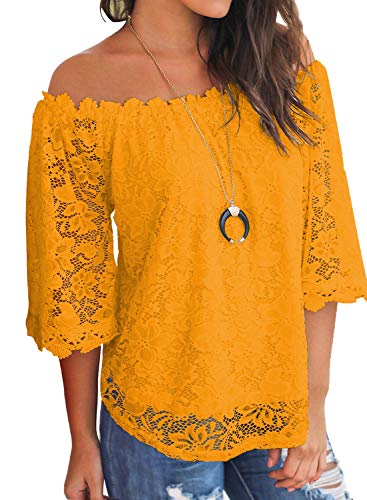 Image of MIHOLL Women's Lace Off Shoulder Tops Casual Loose Blouse Shirts