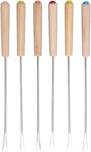 Hoshen Tenedor de chocolate de acero inoxidable con mango de madera, tenedor para fondua, queso, fruta, postre, tenedor, barbacoa, herramienta de