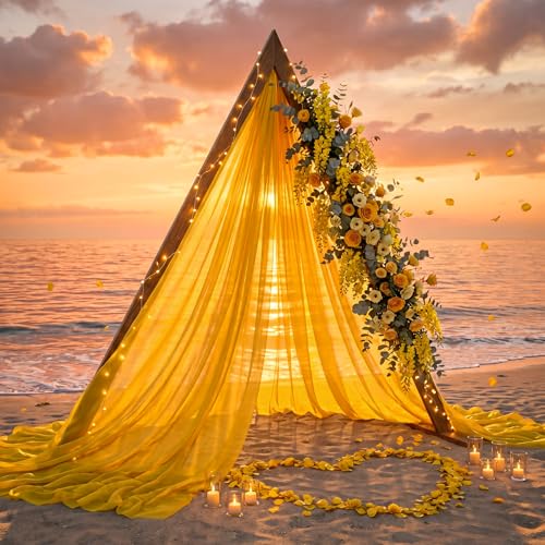 Image of Wedding Arch Draping Fabric, 2 Panels 30 inch x 20Ft Yellow Sheer Curtain Drapes Extra Wide & Long Backdrop Curtains for Bridal Shower Backdrop Outdoor Party Arches Church Ceremony Decoration