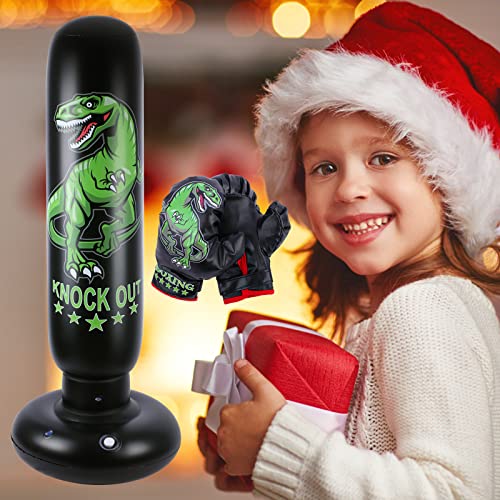 Dinosaur Punching Bag For Kids - 63 Inch Inflatable Boxing Bag With Gloves - Children Sports Toys Exercising Boxing Set For Training Karate And Taekwondo - Freestanding Tumbler Bounce Back New 2022 #TOP7