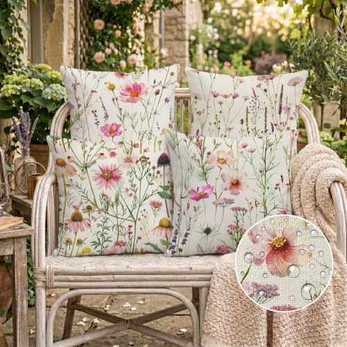 Housse de coussin 40x40cm rose lot de 4 imperméable double face fleur
