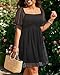 Pinup Fashion Plus Size Puff Sleeve Square Neck Chiffon Swiss Dot Smocked Sun Dress, Black, 26 Plus