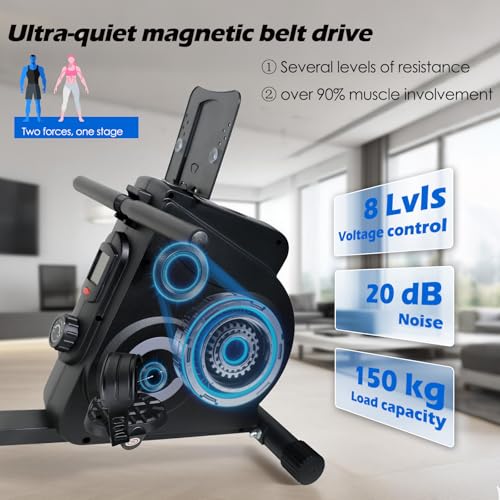 rameur Pliable,Entraînement du Corps Entier, Faible Impact, 2 en 1 Navigation et pédales, Faible encombrement,Poids Maximum jusqu'à 150 kg. – Image 4