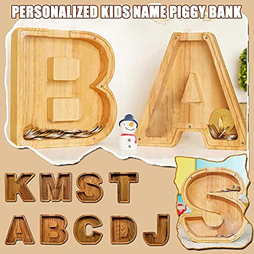 Weidu77 Twenty-Six English Alphabet A-Z Letter Piggy Bank ,Large-Capacity Transparent Wooden Alphabet Piggy Bank，Personalized Coin Savings Box, Name Diy Creative Purchase Combination. #TOP5