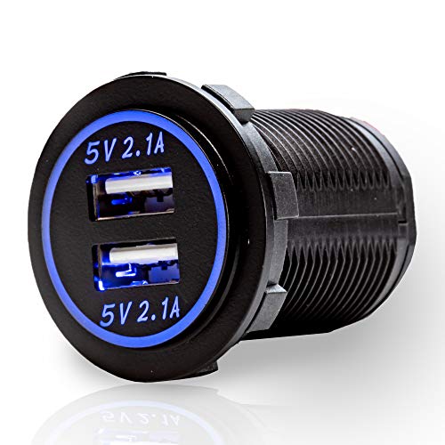 Heavy Duty 5V Dual USB 4.2A Charger with Blue LED for Marine, Boat, Motorcycle, Trucks, Golf Cart, Automotive, Cars and More