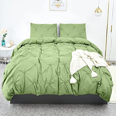 LHKIS Duvet Cover King, Green Beans Soft Duvet Cover Set, Farmhouse Textured Comforter Cover Hotel Pintuck Bedding Duvet Cover 3 Pieces Cover