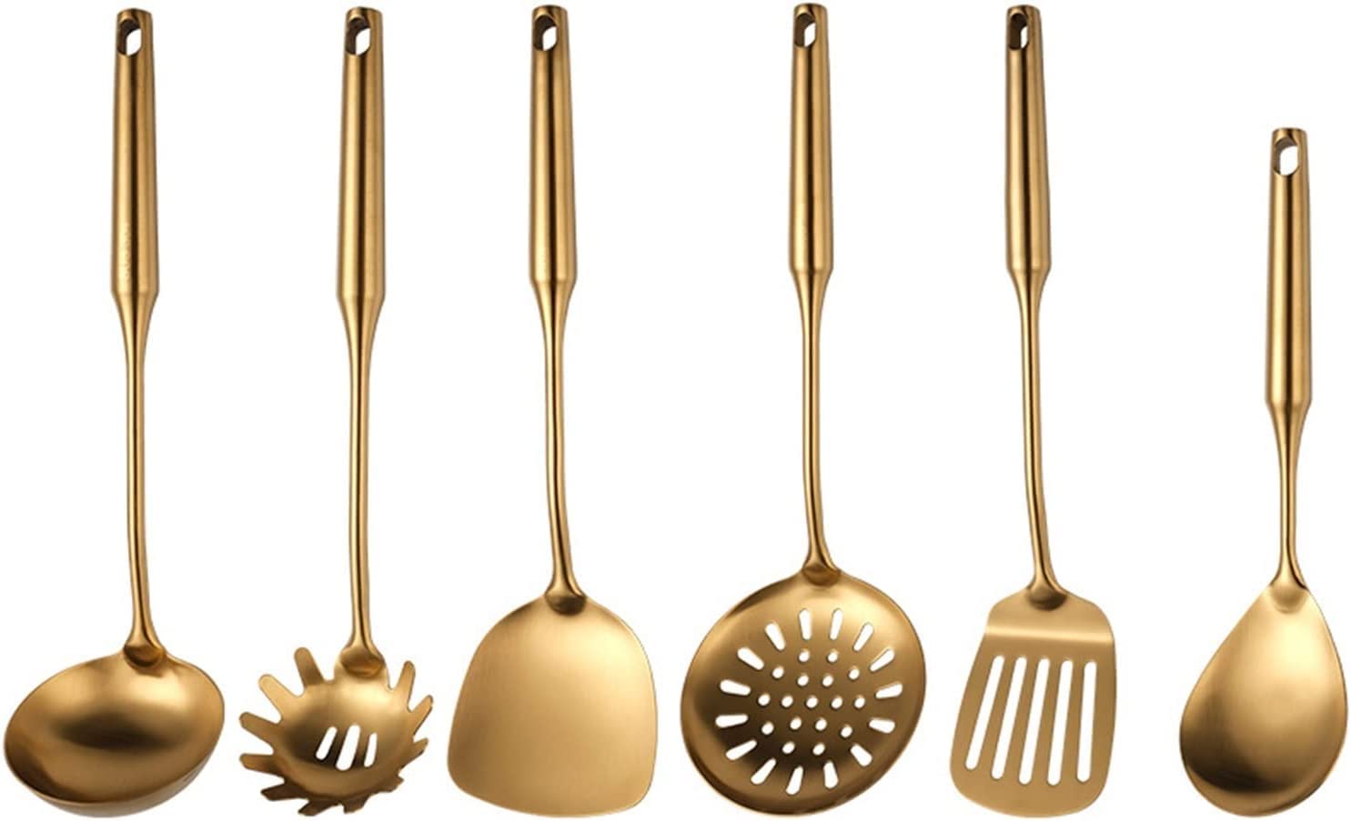 MYUYEE Kitchen Utensils Set,Stainless Steel Cooking Spatula Soup Spoon Colander Cooking Spatula Golden Kitchen Utensils Gift Set