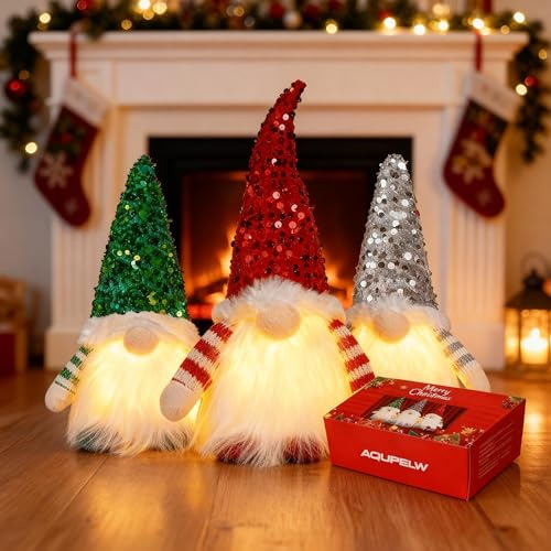 AQUPELW Weihnachtsdeko Wichtel mit Licht 3 Stück – LED...