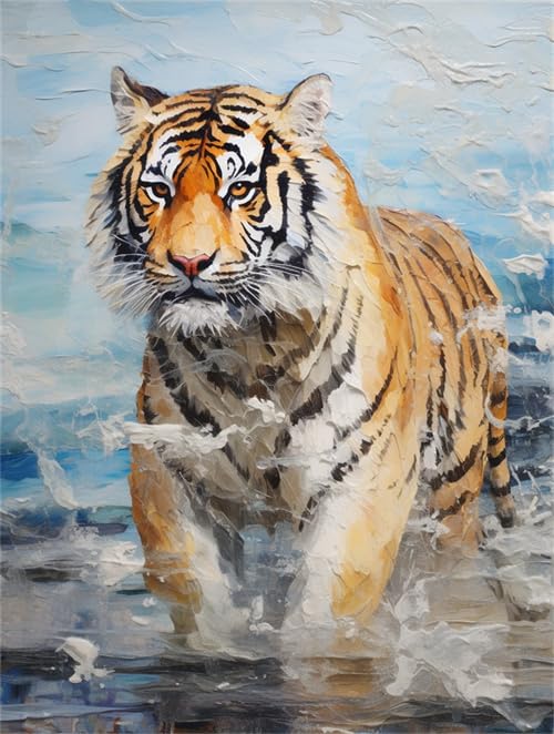 Lfynior Cross Stitch Kits for Adults Advanced 14 Count DIY Embroidery Craft Set Tiger 30cmX40cm Pre Printed Pattern Needlework Handmade Stamped Cloth Easy Counted Home Decor