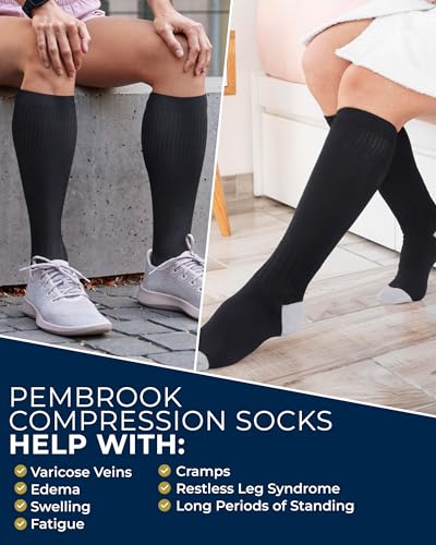 Image of Pembrook Light Compression Socks for Women - 3 Pairs | 8-15 mmHg Cotton Compression Socks for Pregnancy, Knee High Comfort