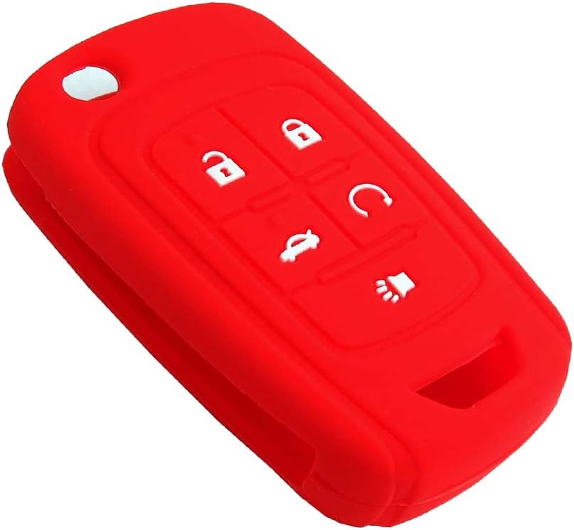 LemSa 2Pcs Rubber Silicone Flip Key Fob Case Cover Protector Holder for Chevrolet Equinox Camaro Cruze Malibu Sonic Volt Park OHT01060512 13500221, Red/Blue