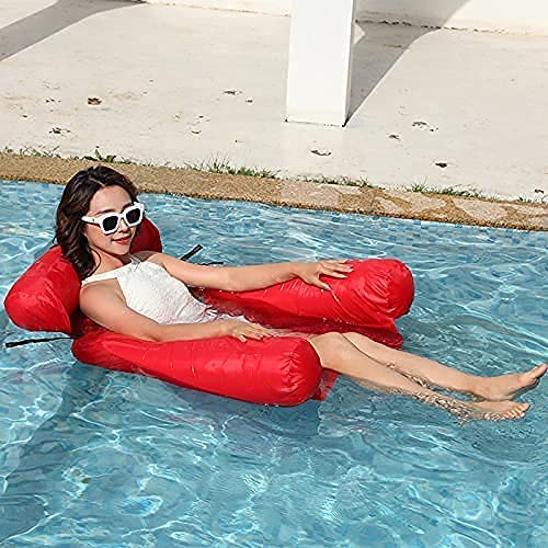 Loveyikoai Water Hammock Pool Toys,Inflatable Ride-Ons Swimming Pool Beach Floating Recliner Inflatable Water Floating Bed Lounge Chair Swimming Pool Beach Float For Adult Or Kids (Red) #TOP1