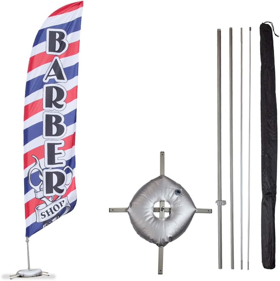 Vispronet Barber Shop Feather Flag Kits - 13.5ft Flag Complete Pole Set Ground Stake – Great For Businesses, Storefronts, Sales - Printed in The USA