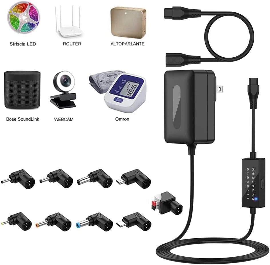 Image of Multi Voltage 24W Universal Power Supply with 9 Connectors, 5V~20V Adjustable Variable AC /DC Adapter Regulated Switching