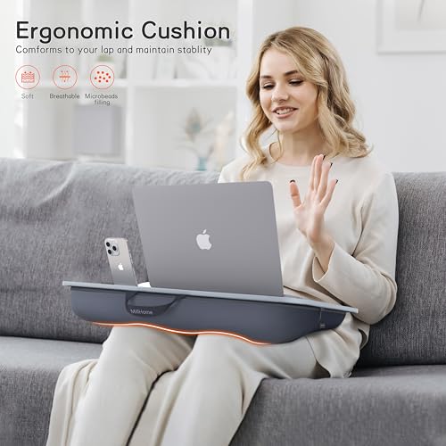 Lap Desk, Lap Desk with Cushion, Fits up to 17 inch Laptop, Pillow Designed, Portable Laptop Stand with Tray, Pad & Phone Holder, Home Office for Bed/Couch/Car/Reading/Writing, MillHome (Gray) by MillHome - Used condition - Image 4
