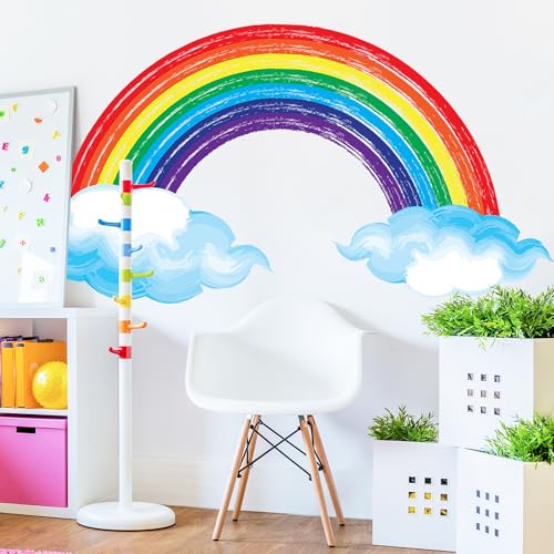 Eutecado Watercolor Rainbow Wall Decals Lovely Rainbow Wall Stickers for Kids Room Large Cloudy Rainbow Room Decor Waterproof Peel and Stick Wall Art Murals for Nursery Classroom