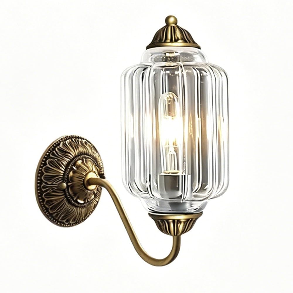 LUOYAOB Vintage Brass Milk Glass Wall Sconce Antique Copper Base Farmhouse Wall Lighting Fixture for Living Room Bedroom Dining Room Entryway Home Decor(Clear)