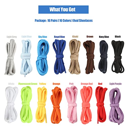 Amerlery 16 Pairs Oval Shoe Laces, Half Round 1/4" Shoelaces 23"-78", Shoe Strings For Athletic Running Sneakers #TOP1