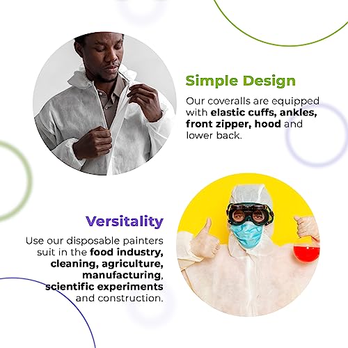 Amz Medical Supply Disposable Coveralls For Men, Women, Xx-Large, Pack Of 5 White Hazmat Suits Disposable With Hood, Boots, Elastic Cuffs, Waterproof And Dense 60Gsm Sms Disposable Hazmat Suit Costume #TOP3