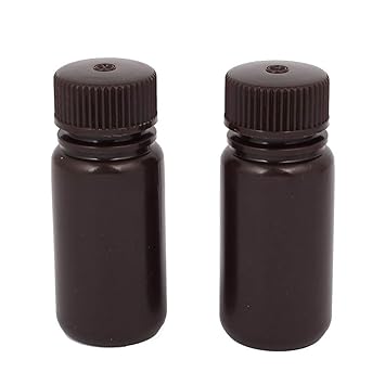 ELECTROPRIME 2Pcs 50ml Plastic Wide Mouth Chemical Laboratory Reagent Bottle Sample Bottle Brown