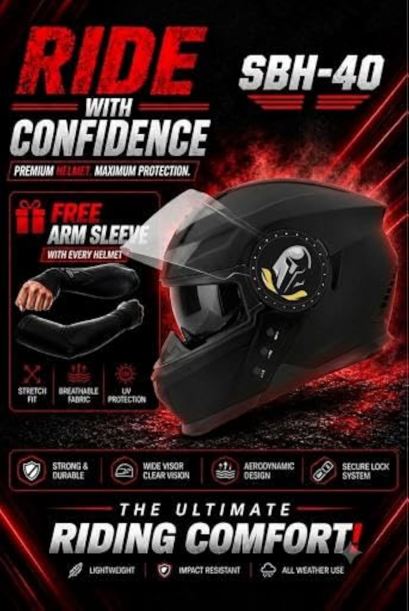 Bluetooth Full Face Helmet with Inner Smoke Sun Shield