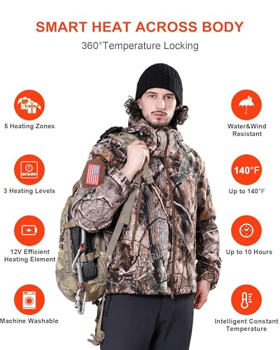 Image of DEWBU Heated Jacket for Men with 12V Battery Pack Winter Outdoor Soft Shell Electric Heating Coat