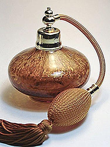 Art Amber Crystal Glass Perfume Cologne Refillable Empty Bottle with Brown Gold Bulb Squeeze Bulb and Tassel Spray Mounting.