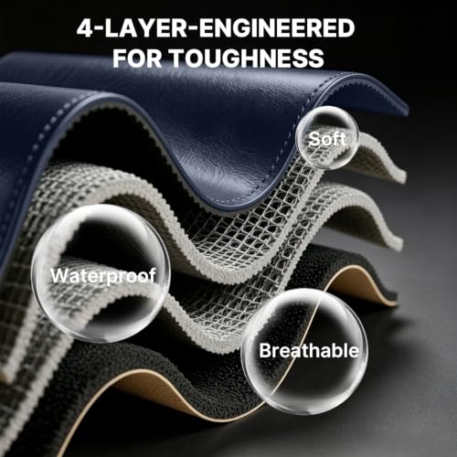 Image of Front Set Car Seat Covers for Jeep Compass 2007-2026, Waterproof Stain-Resistant Seat Cover, Premium Nappa Leather Seat Protectors with Storage Pockets(Standard 2 Seats /Blue&White)
