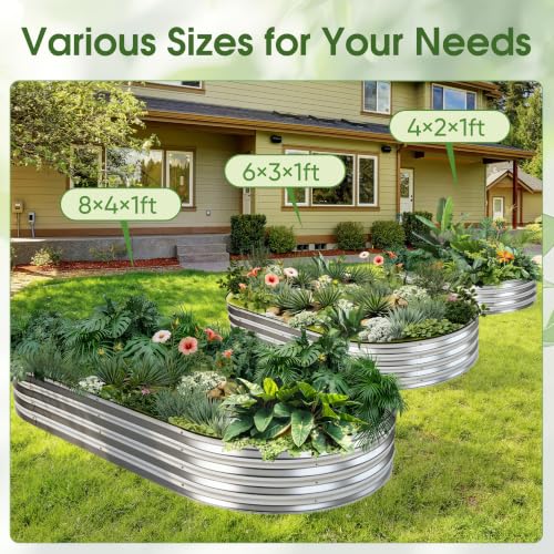 Image of NEWBULIG Galvanized Raised Garden Bed Outdoor, 6x3x1ft Metal Planter Box for Vegetables Flowers Herbs, Heavy-Duty Oval Raised Flower Bed for Gardening, Open Bottom, Easy Assembly, Safe Edges