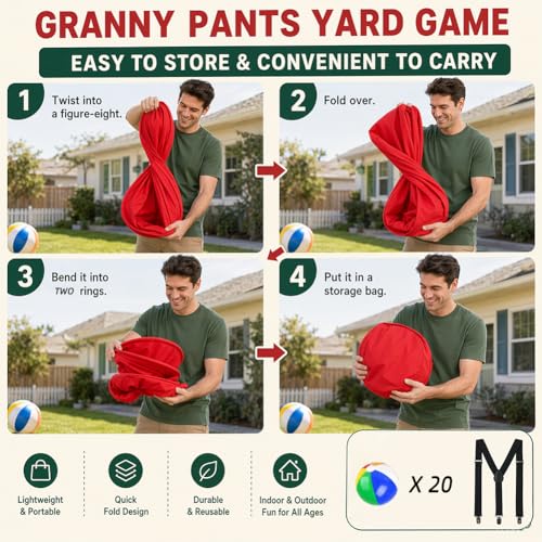 Image of Upgraded Big Pants Ball Catch Game, Granny Pants Yard Game with Suspenders | 2 Pack Granny Pants 20 Bouncy Balls 2 Pumps , Giant Outdoor Party Tossing Games -for Family Party, Field Days, Camping