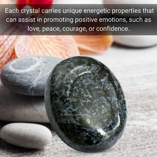 Image of Amazing Gemstone Indigo Gabbro Jasper Palm Stone - Hot Massage Worry Stone for Natural Body Chakra Balancing, Reiki Healing and Crystal Grid