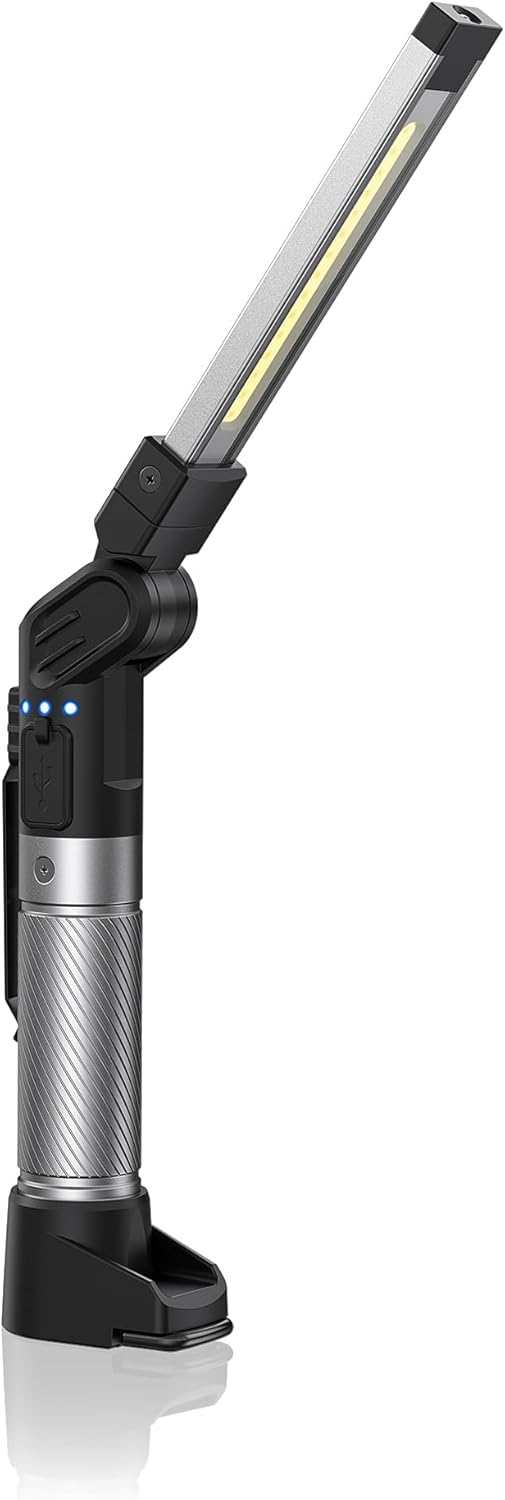 Magnetic Work Light - 800 Lumens Rechargeable Work Light with Multifunctional Foldable Design, 2200 mAh Mechanic Light, 3 Lighting Modes Magnetic Flashlight for Car Repairing/Emergency, 1 Pack