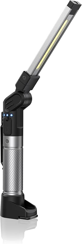 Luz de trabajo magnética - Luz de trabajo recargable de 800 lúmenes con diseño plegable multifuncional, luz mecánica de 2200 mAh, linterna magnética de 3 modos de iluminación para reparación de automóviles/emergencia, 1 paquete