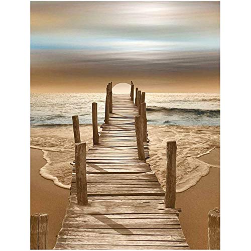 Beach Paint by Numbers Kit, Beach Sunset DIY Oil Painting by Numbers for Adults Beginner & Kids with Paintbrushes and Acrylic Pigment - 16 x 20 inch