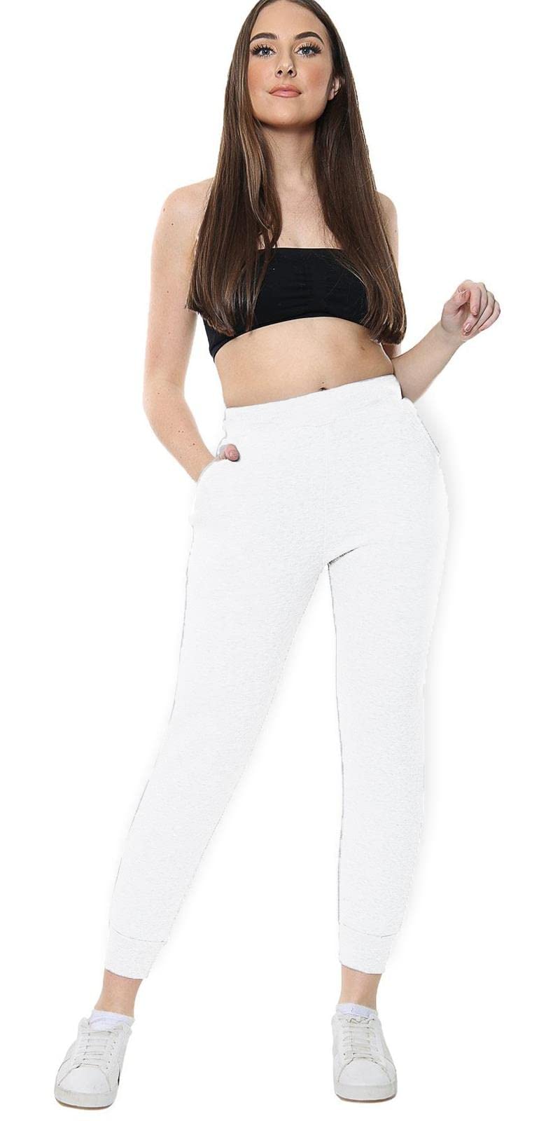 True Face Women's White Trousers Sweatpants Jogger Jogging Bottoms Slim Gym Lounge Fleece Pants Size 8