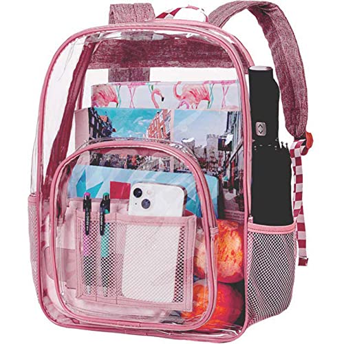Clear Backpack, Heavy Duty PVC Transparent Bookbag,See Through Backpacks for Women and Men - Pink