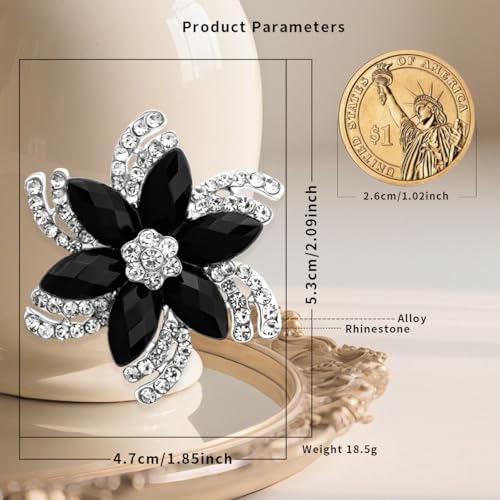Image of Vintage Flower Brooch for Women - Elegant Lapel Pin with Rhinestones & Crystals for Suits, Coats, Dresses, Hats, Scarves and Shawls