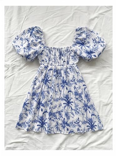 Image of Floerns Women's Floral Dress Puff Sleeve Dress Square Neck Summer Vacation Picnic Mini Dresses