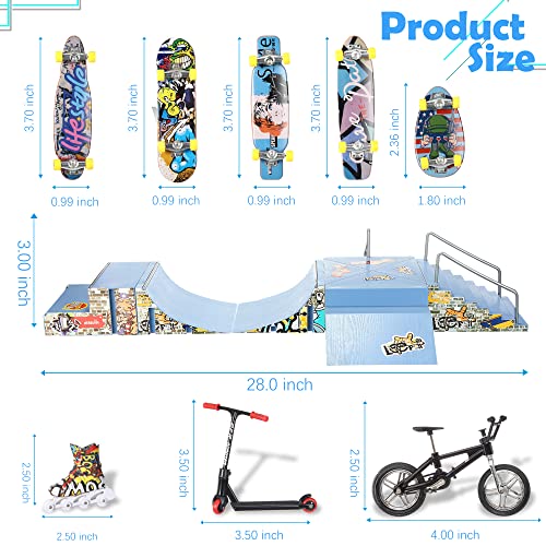Finger Skateboard Ramp Set,10 In 1 Finger Skateboard Park With 11 Fingerboards, Finger Scooter,Finger Bike,Finger Skateshoes And Finger Clothes,Skateboard Toys Christmas Birthday Gift For Kids #TOP2