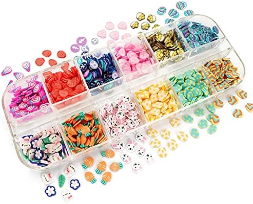 Easter Eggs Bunny Design Polymer Clay Slices Slime Easter Nail Art Decorations Soft Pottery Sequins Easter Nails Accessories - (Color: 12FHJ)